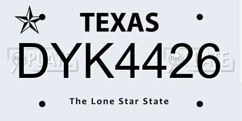 DYK4426 Texas License Plate