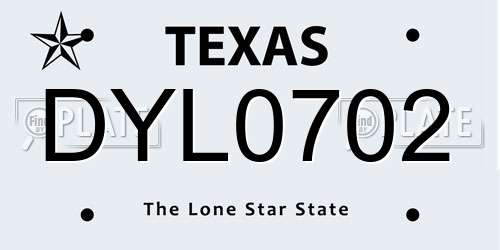DYL0702 Texas License Plate