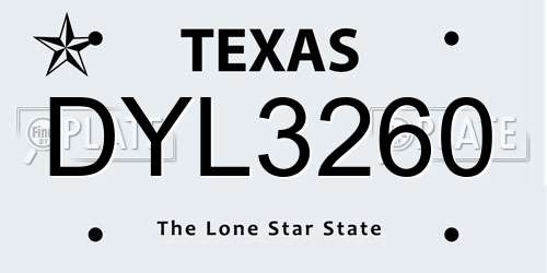 DYL3260 Texas License Plate