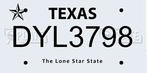 DYL3798 Texas License Plate
