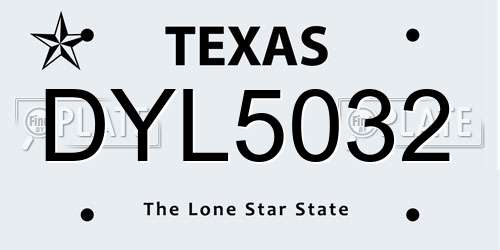 DYL5032 Texas License Plate