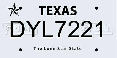 DYL7221 Texas License Plate