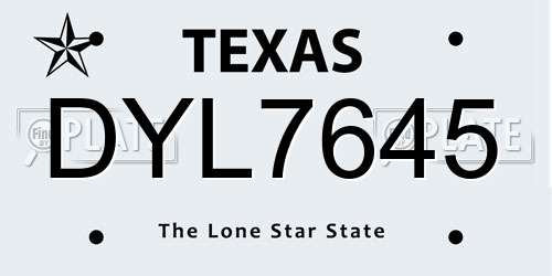 DYL7645 Texas License Plate