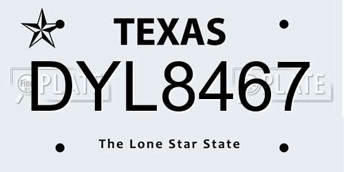 DYL8467 Texas License Plate