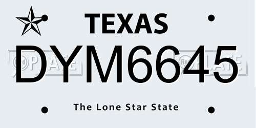 DYM6645 Texas License Plate