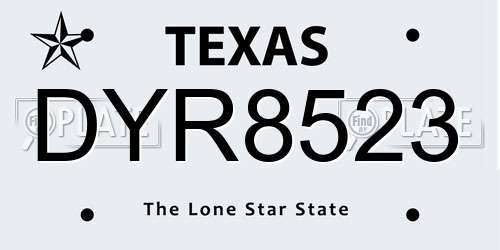 DYR8523 Texas License Plate