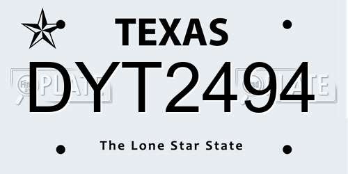 DYT2494 Texas License Plate