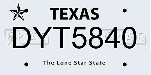 DYT5840 Texas License Plate
