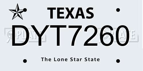 DYT7260 Texas License Plate