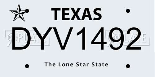 DYV1492 Texas License Plate