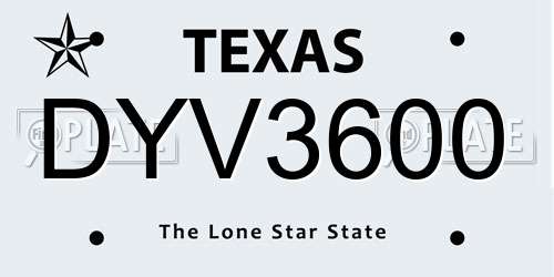 DYV3600 Texas License Plate