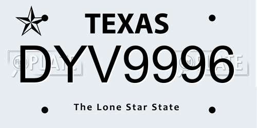 DYV9996 Texas License Plate