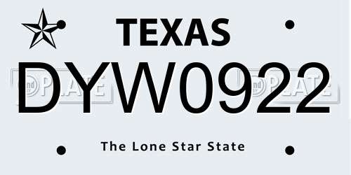 DYW0922 Texas License Plate