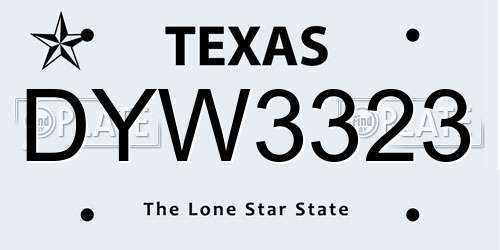 DYW3323 Texas License Plate