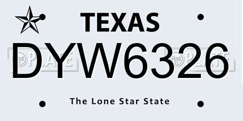 DYW6326 Texas License Plate