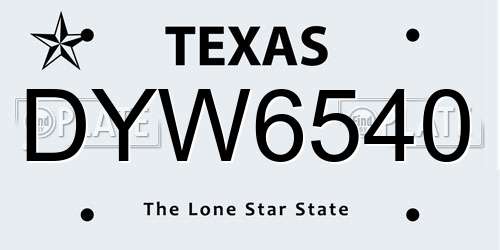 DYW6540 Texas License Plate