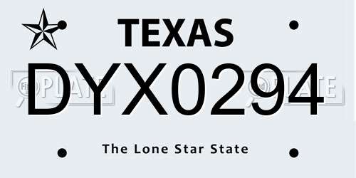 DYX0294 Texas License Plate