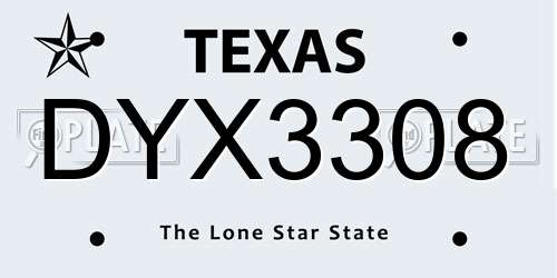 DYX3308 Texas License Plate