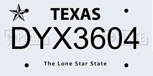DYX3604 Texas License Plate