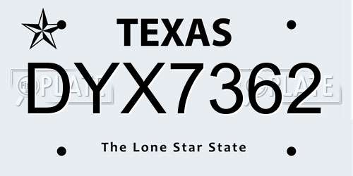 DYX7362 Texas License Plate