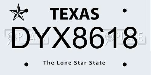 DYX8618 Texas License Plate