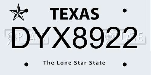 DYX8922 Texas License Plate