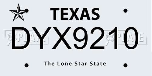DYX9210 Texas License Plate