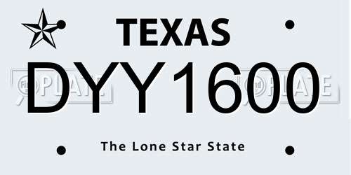 DYY1600 Texas License Plate