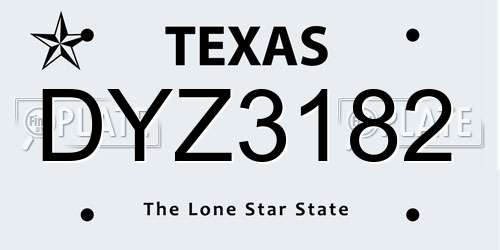 DYZ3182 Texas License Plate