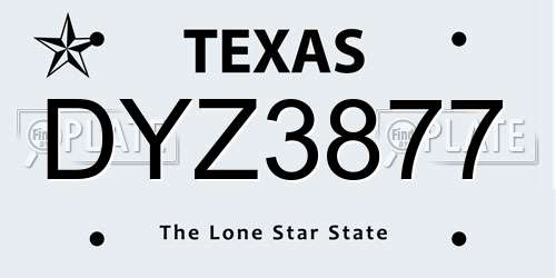 DYZ3877 Texas License Plate