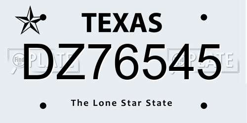 DZ76545 Texas License Plate