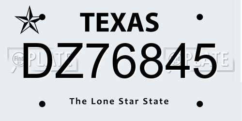 DZ76845 Texas License Plate