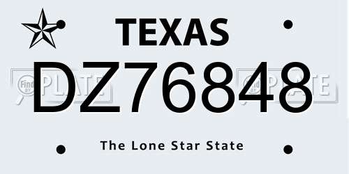 DZ76848 Texas License Plate