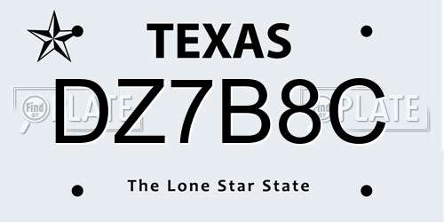 DZ7B8C Texas License Plate