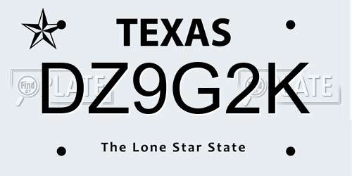 DZ9G2K Texas License Plate