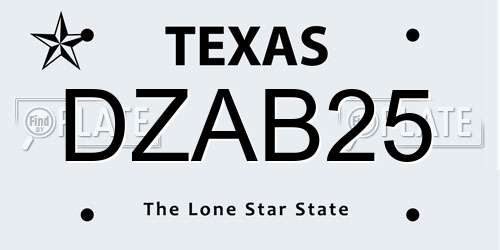 DZAB25 Texas License Plate