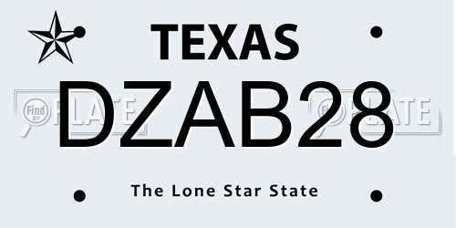 DZAB28 Texas License Plate