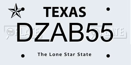 DZAB55 Texas License Plate
