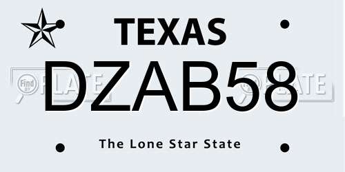 DZAB58 Texas License Plate