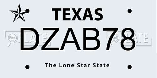 DZAB78 Texas License Plate
