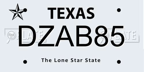 DZAB85 Texas License Plate