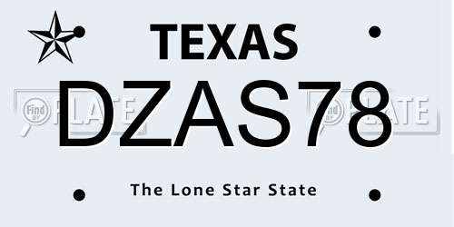 DZAS78 Texas License Plate