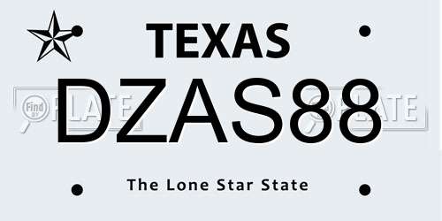 DZAS88 Texas License Plate