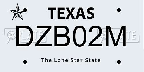 DZB02M Texas License Plate