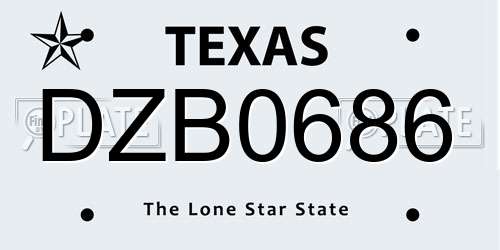 DZB0686 Texas License Plate
