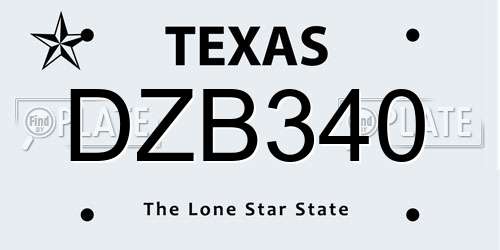 DZB340 Texas License Plate