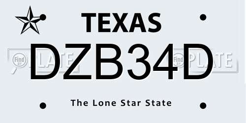 DZB34D Texas License Plate