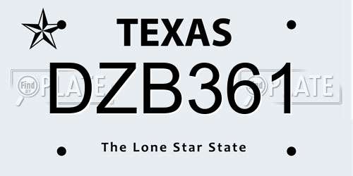 DZB361 Texas License Plate