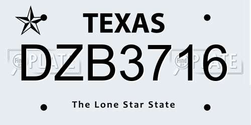 DZB3716 Texas License Plate