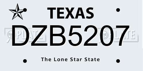 DZB5207 Texas License Plate